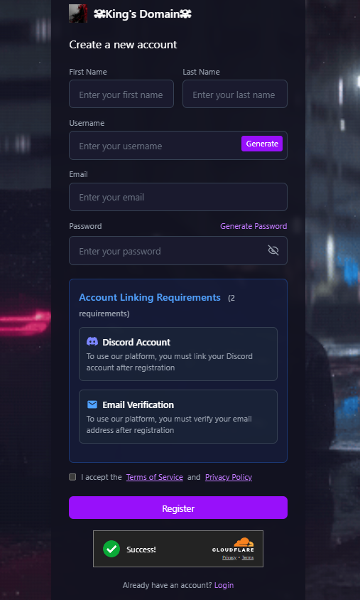 Registration Page Example